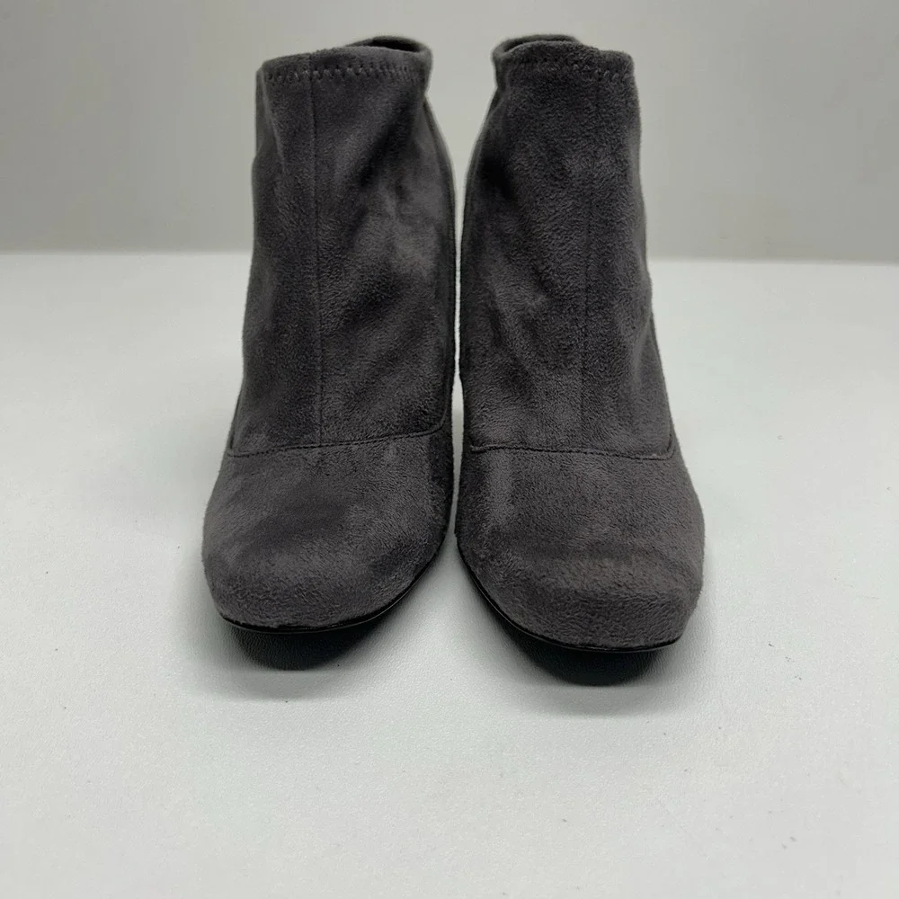 Nine West Gray Faux Suede Sock Booties Stiletto Heel Almond Round Toe Size 6.5 M